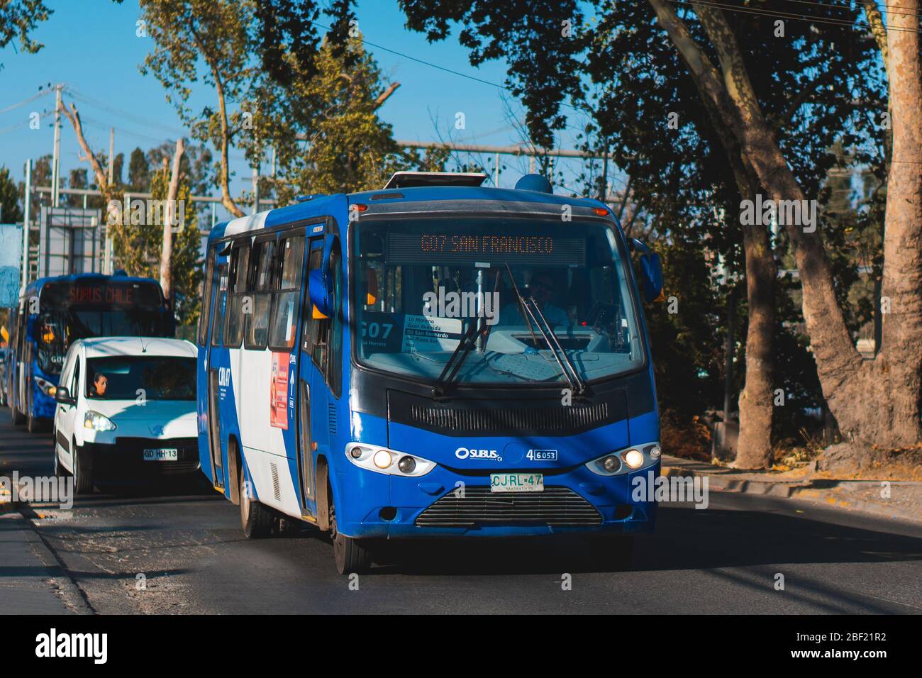 SANTIAGO, CHILE - JANUARY 2020: A Transantiago / RED Movilidad bus in San Bernardo Stock Photo