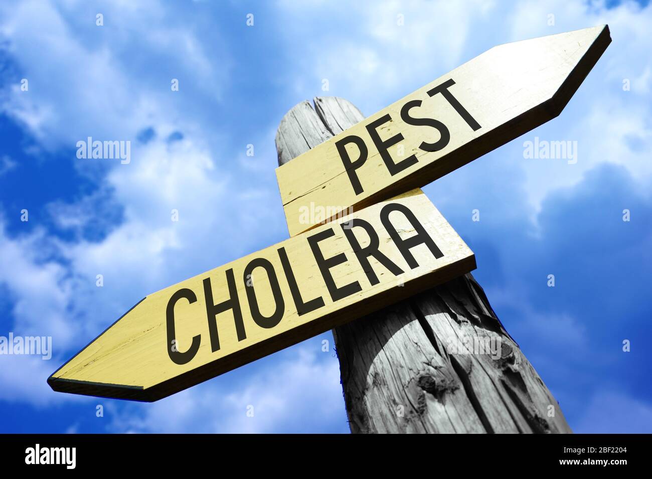 Pest, cholera - wooden signpost Stock Photo