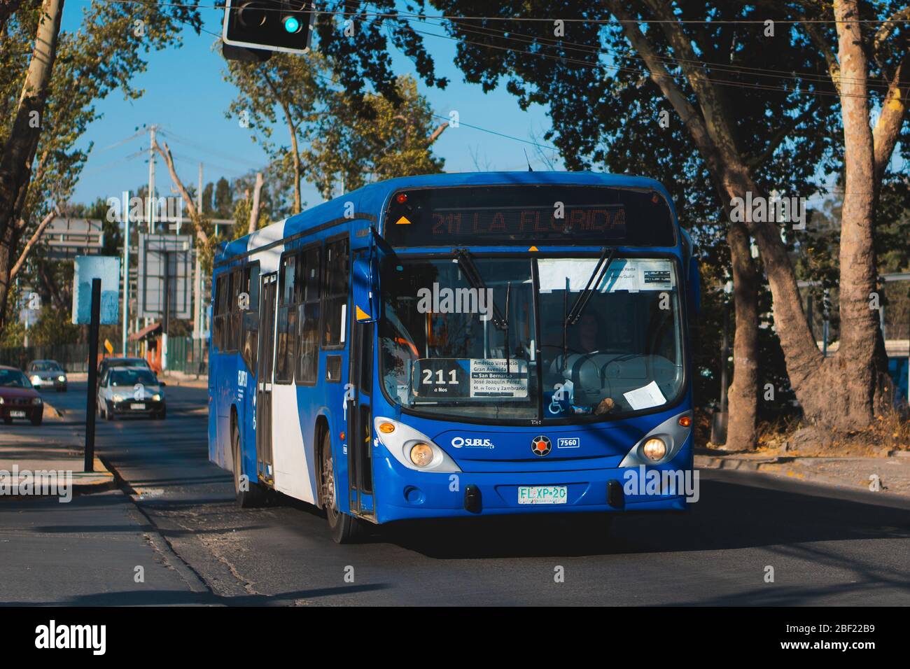 SANTIAGO, CHILE - JANUARY 2020: A Transantiago / RED Movilidad bus in San Bernardo Stock Photo