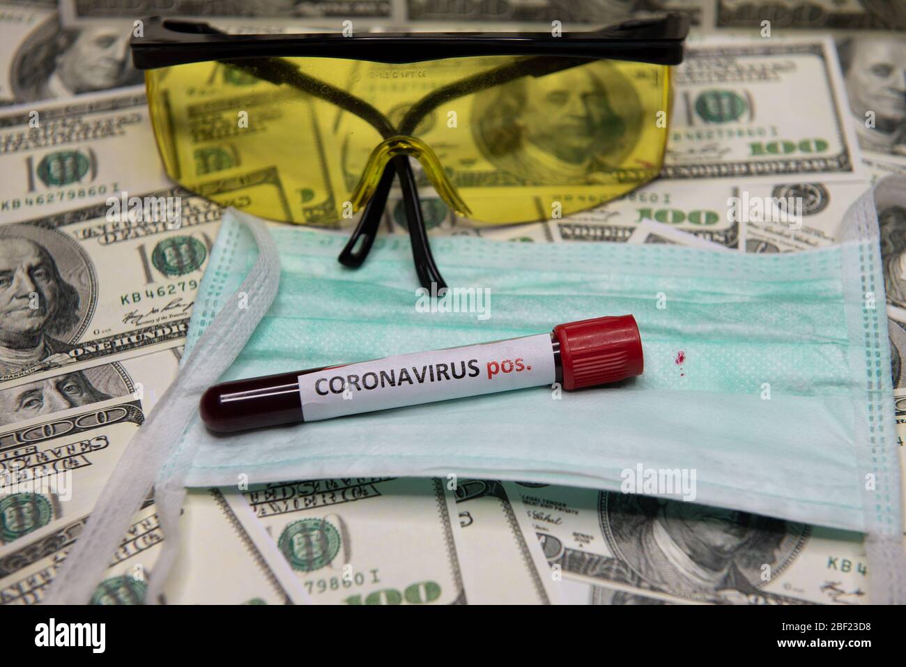 The economic situation of the world and the positive test at coronavirus. Stock Photo