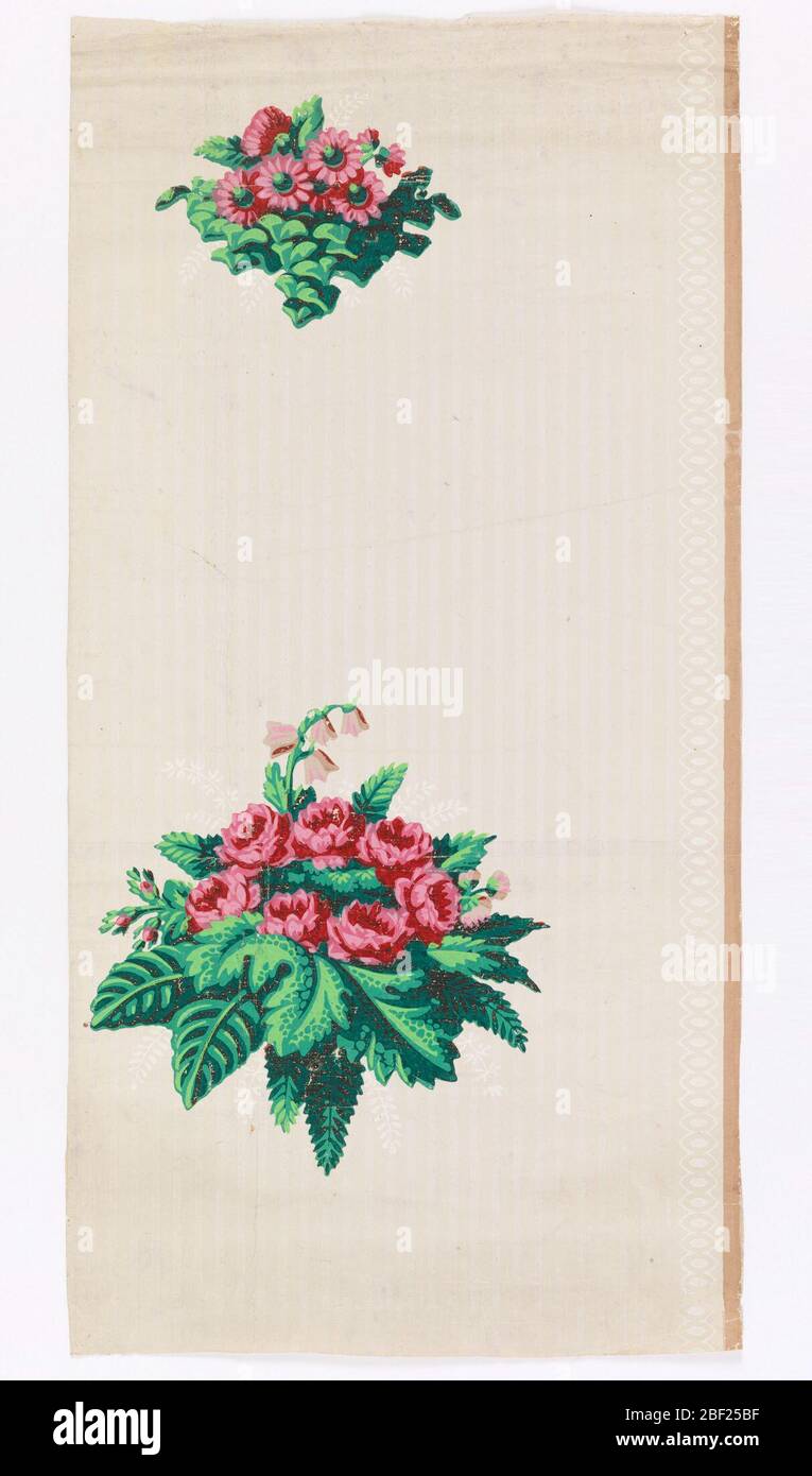 Sidewall And Border A Different Size Floral Bouquets With Various Types Of Flowers And Leaves On A Striped Taupe Background Circular Motif On Edge Stock Photo Alamy