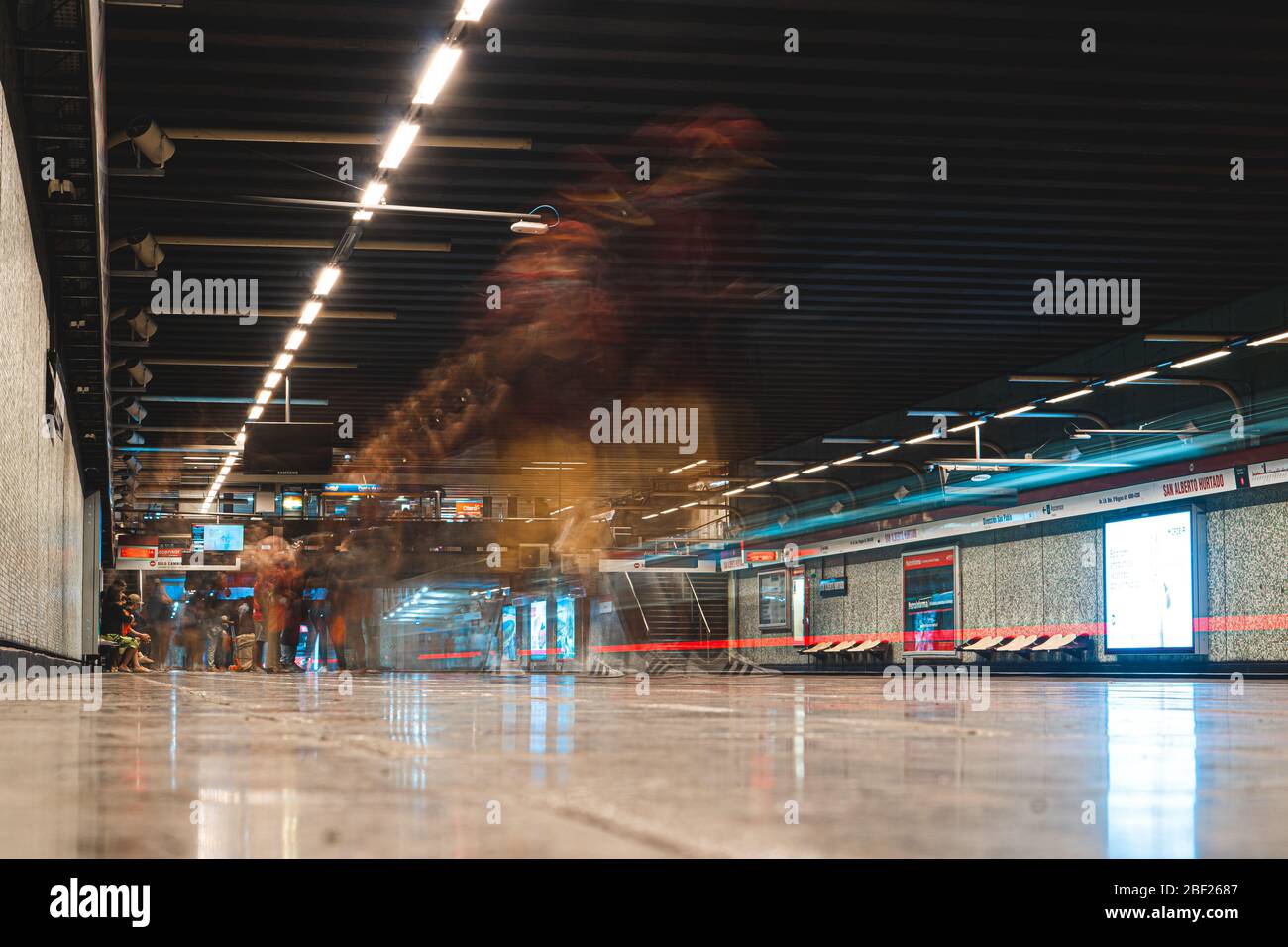 SANTIAGO, CHILE - JANUARY 2020: A Metro de Santiago train at Line 1 Stock Photo