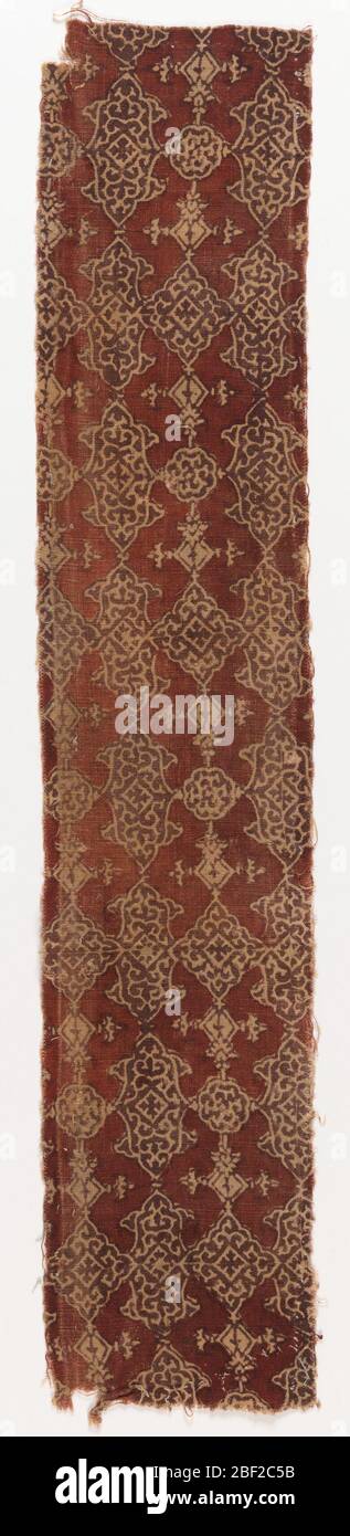Rouch Pattern Textile. All-over pattern of a cartouche with rosette. White design on ...