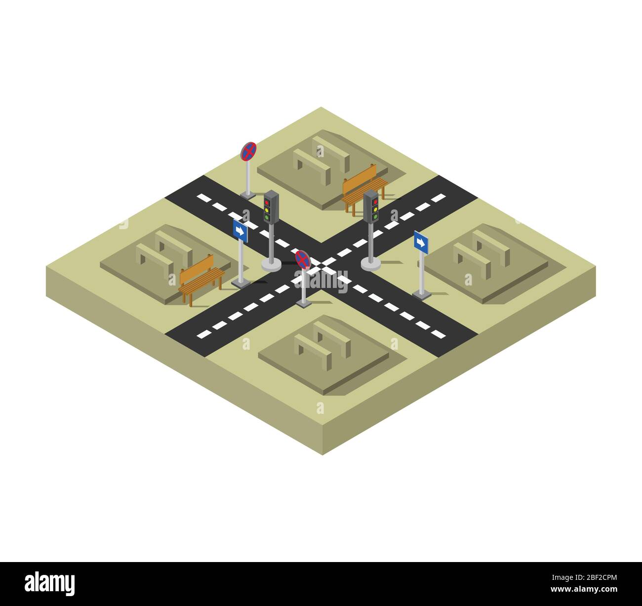 road intersection isometric icon illustrated in vector on white background Stock Vector