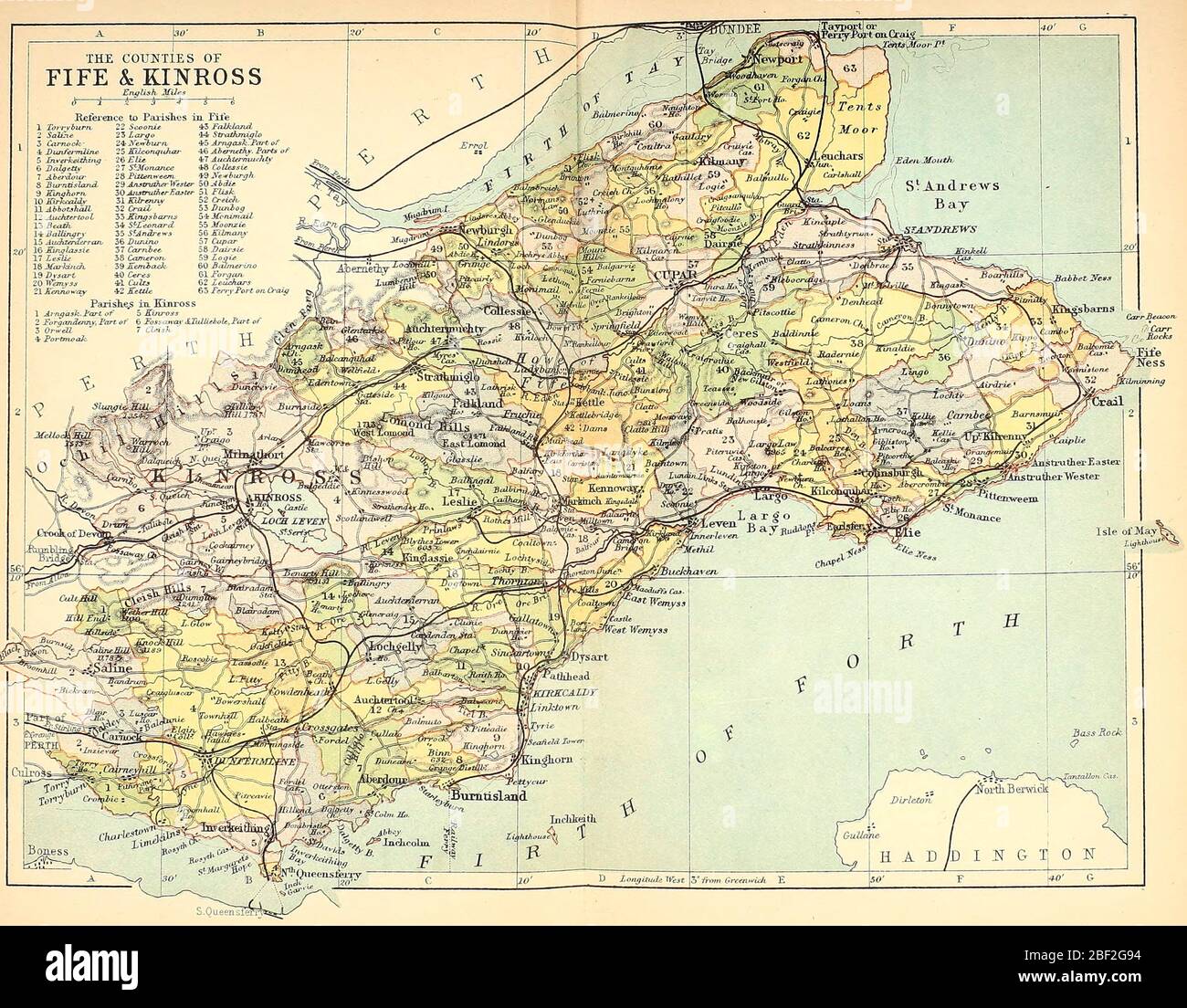 Map of The Counties of Fife and Kinross, Scotland, 1891 Stock Photo
