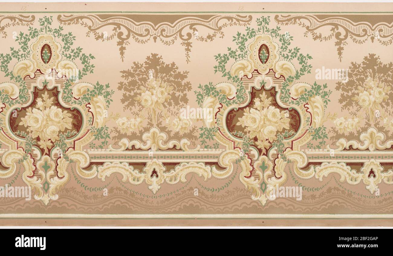 Frieze. Rose bouquets set within medallions, alternating with more rose ...
