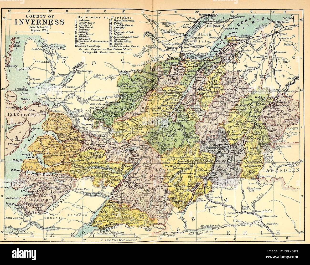 Map of the County of Iverness, Scotland, circa 1891 Stock Photo