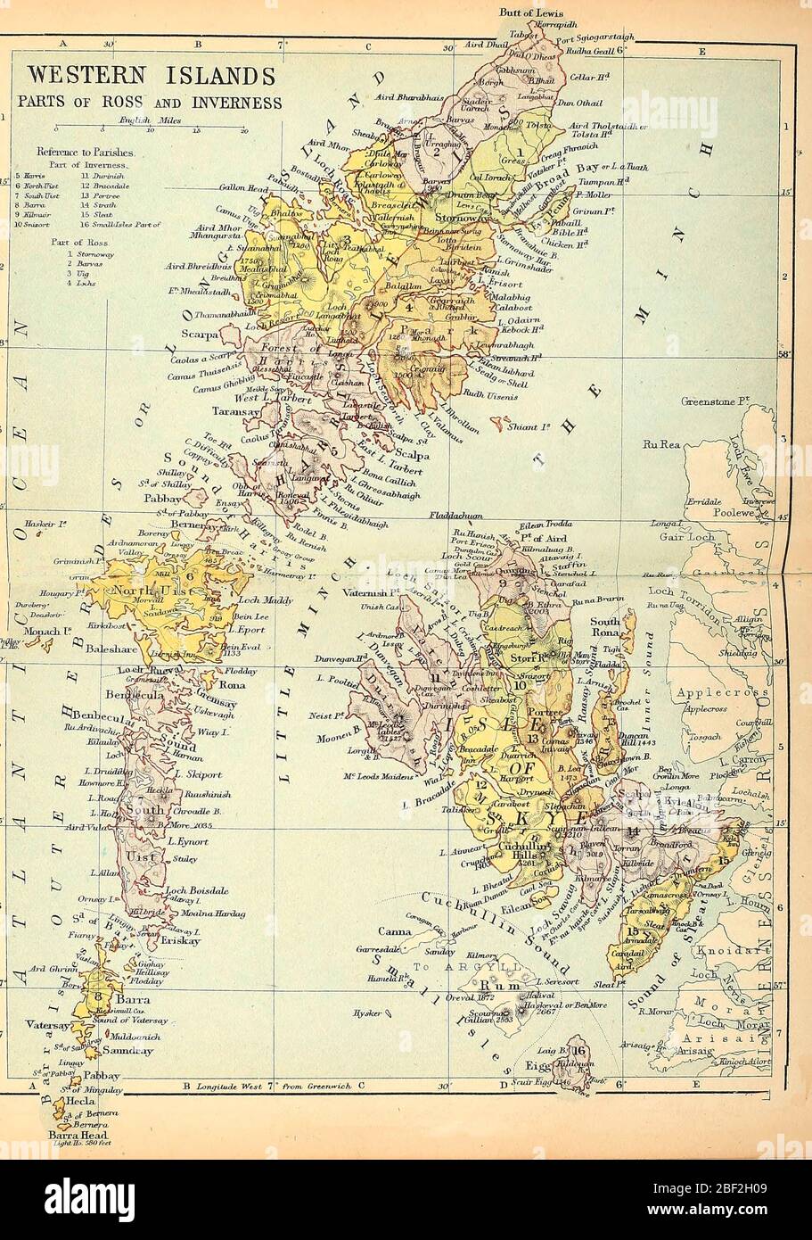 Map of the Western Islands in Scotland, circa 1891 Stock Photo