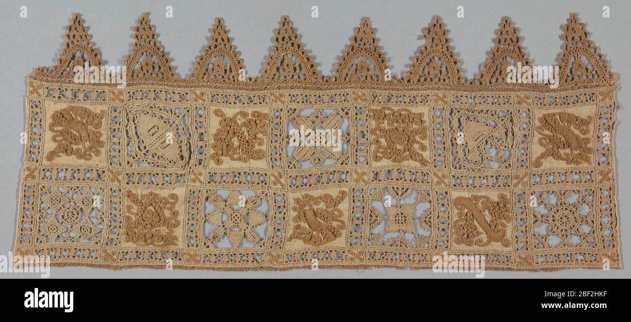 Band, Medium: linen Technique: grid of laid cords with needle lace,  reticella style, Italy, early 17th century, lace, Band Stock Photo - Alamy