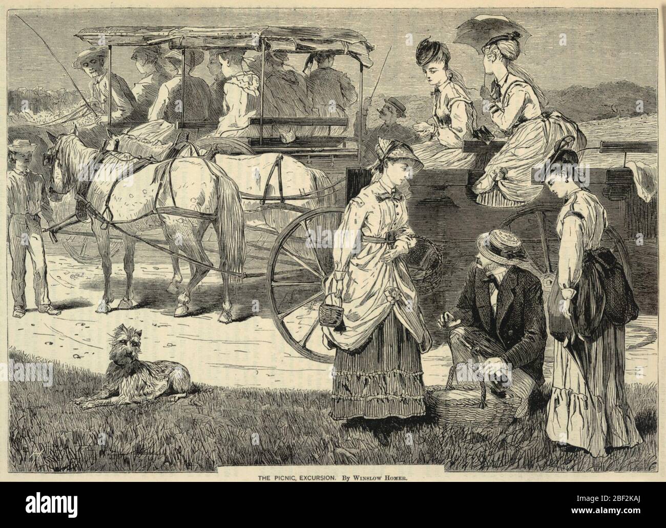 The Picnic Excursion from Appletons Journal of Literature Science and Art August 14 1869. Stock Photo