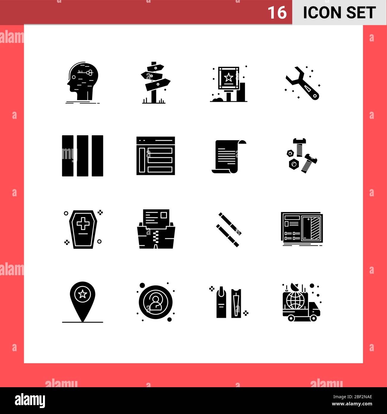 Universal Icon Symbols Group of 16 Modern Solid Glyphs of wrench, plumbing, sign, adjustable, billboard Editable Vector Design Elements Stock Vector