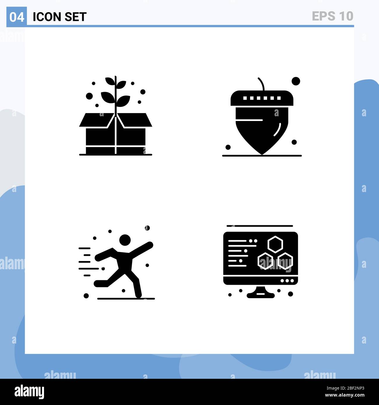 Mobile Interface Solid Glyph Set of 4 Pictograms of earth day, football, acorn, hobbies, computer Editable Vector Design Elements Stock Vector