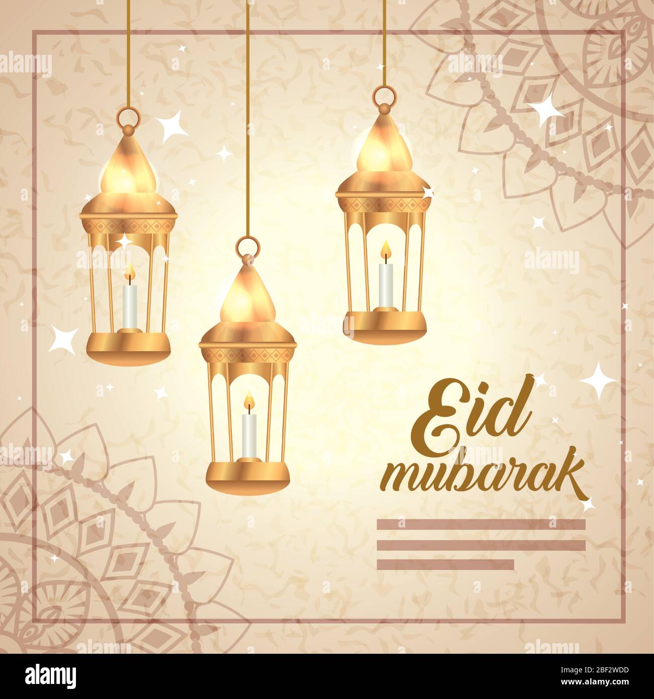 eid mubarak poster with lanterns hanging and decoration Stock Vector ...