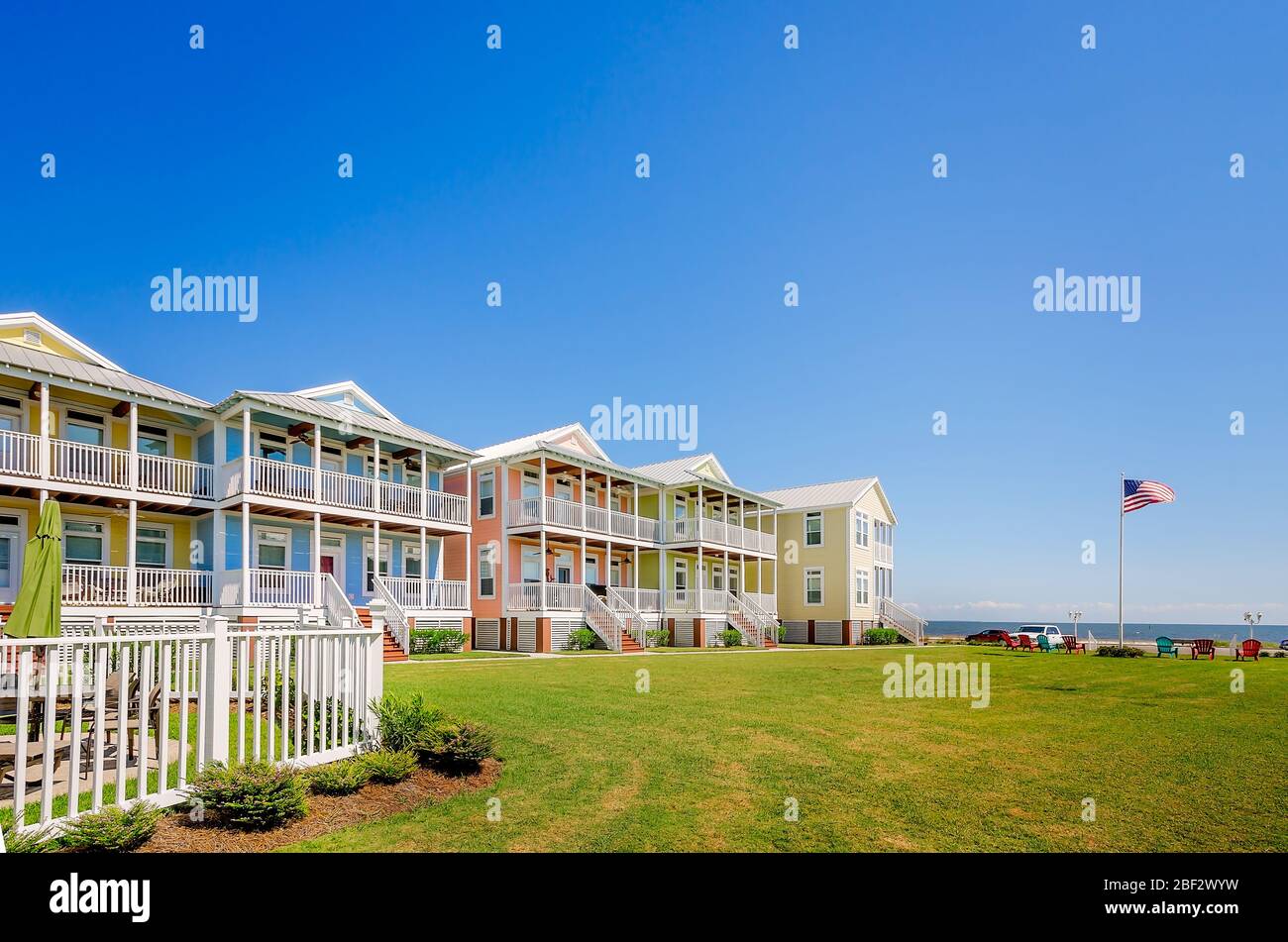 East Beach Condos are pictured, Aug. 28, 2015, in Pass Christian, Mississippi. The Key West-inspired condominiums are located on Beach Boulevard. Stock Photo