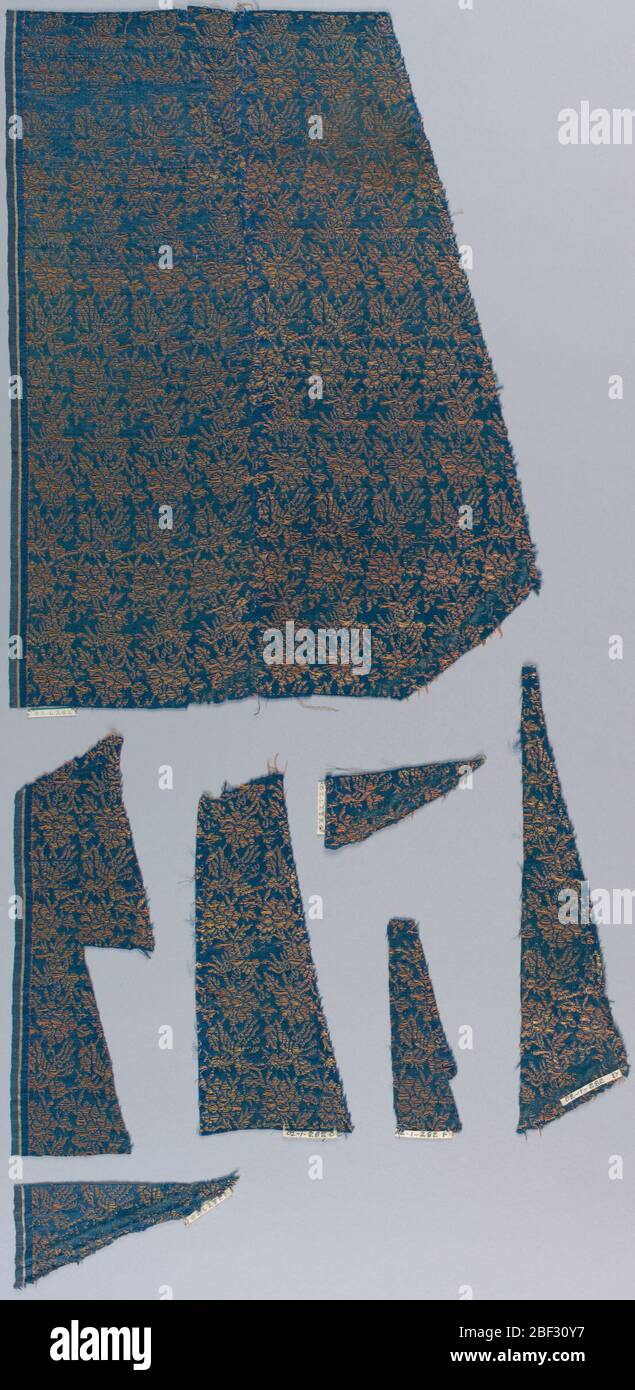 Fragment. Dense, small-scale pattern of alternating bird and floral ...
