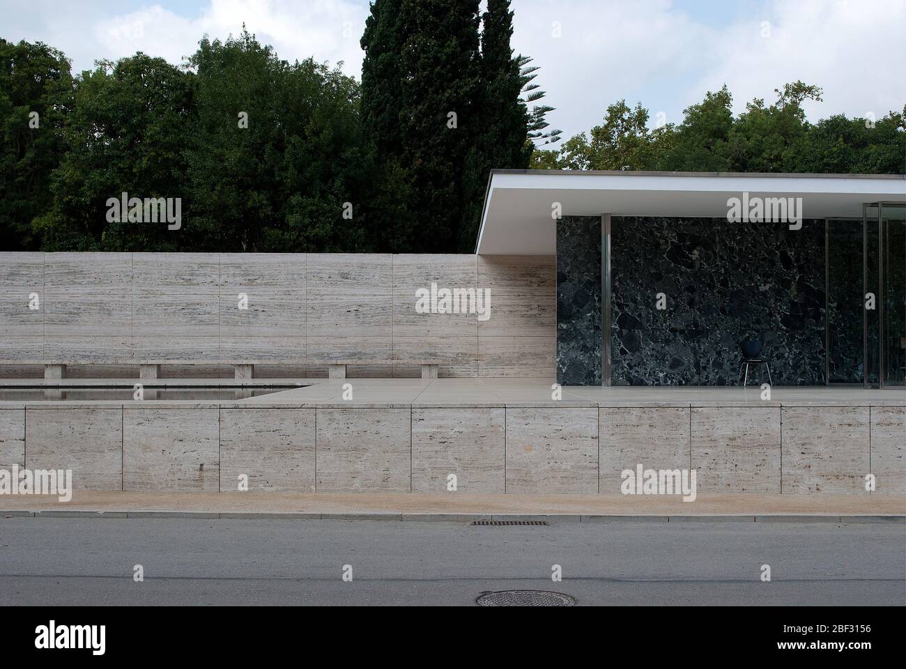 1920s Iconic Architecture Modernism Modern Stone Glass Minimalism German Pavilion Barcelona Pavilion, Barcelona, Spain by Mies Van Der Rohe Lilly Reic Stock Photo