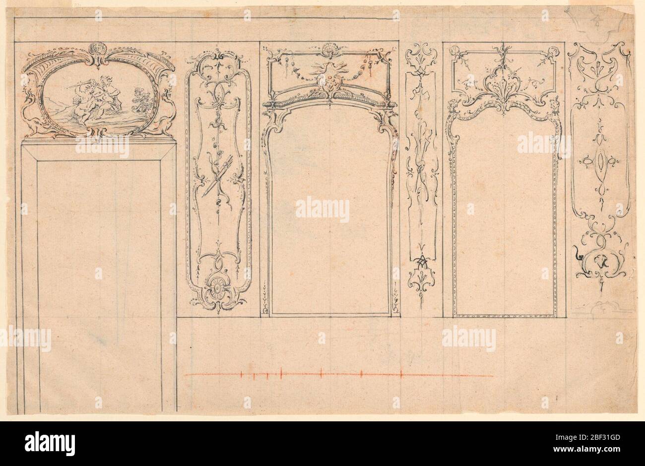 Elevation of a Wall with Alternative Suggestions. At left, decoration