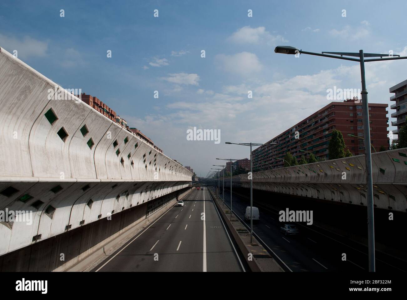 Sculpture Reinforced Concrete Noise Highway Acoustic Barriers Gran Via De Las Cortes Catalanas, Barcelona, Spain Stock Photo