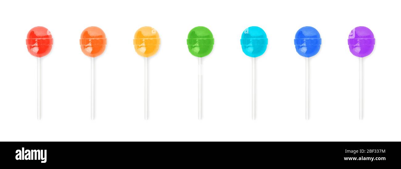 Colorful lollipops on white background Stock Photo