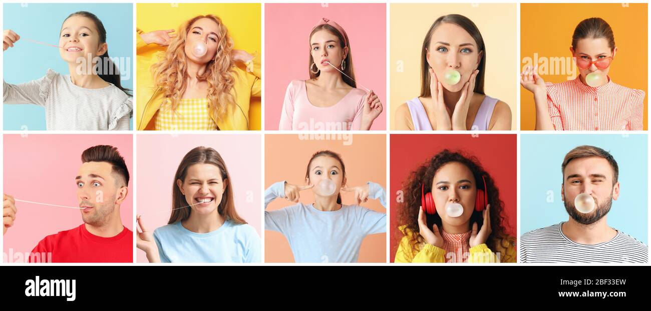 Set of different people with chewing gums Stock Photo