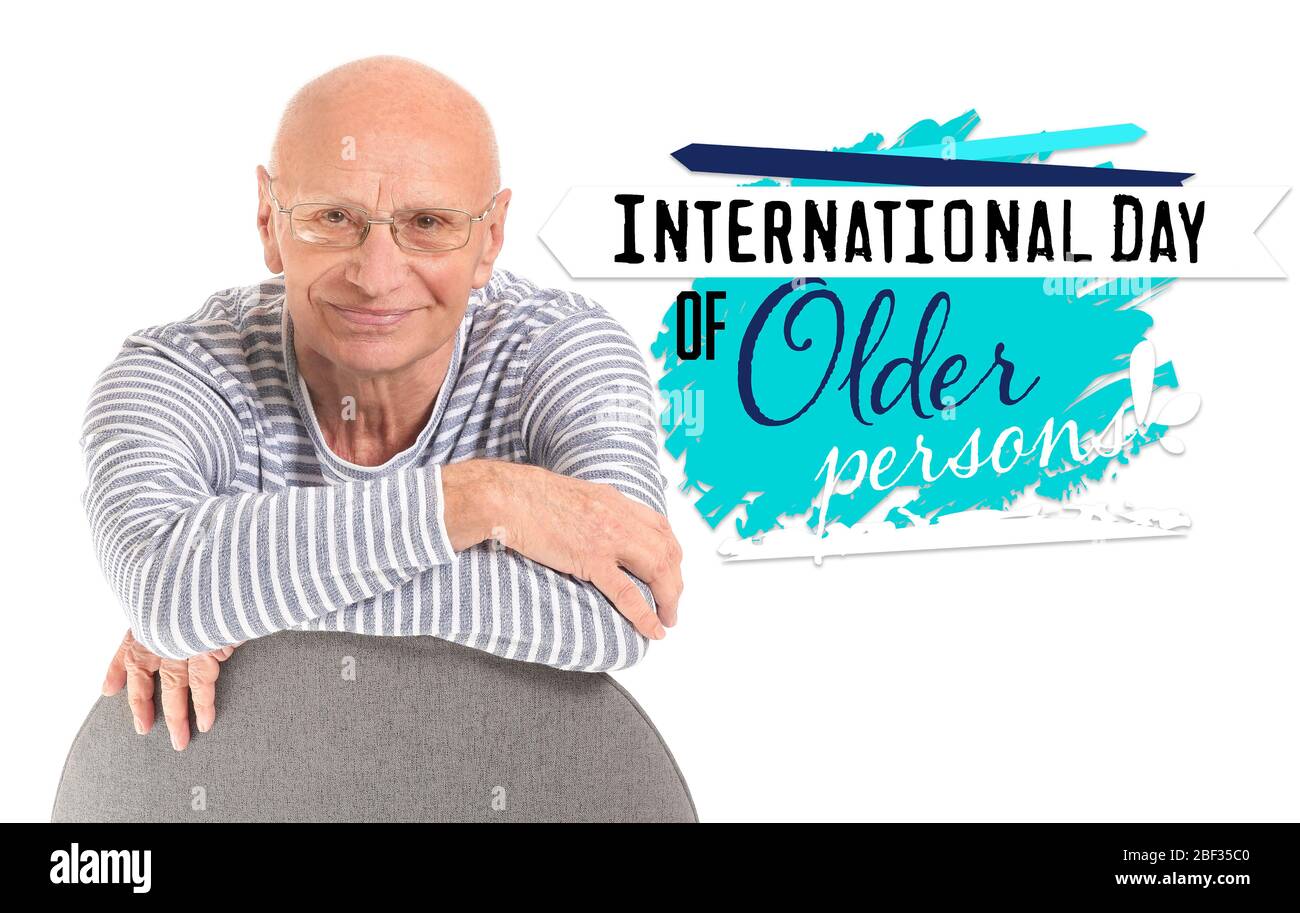 Portrait of elderly man on white background. International day of older persons Stock Photo