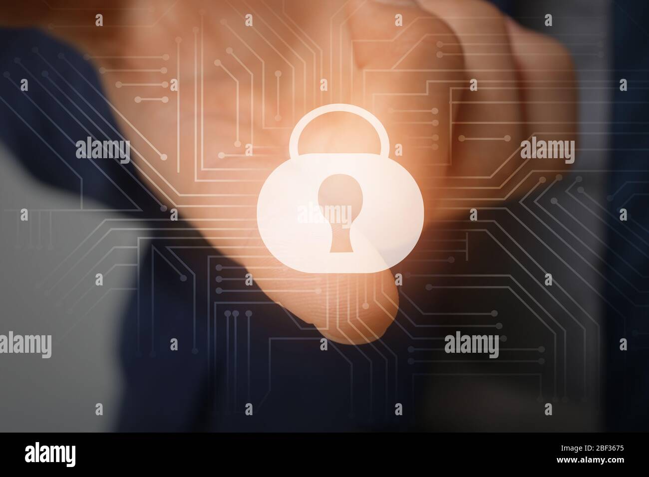 Businessman using fingerprint protection for data access, closeup Stock Photo