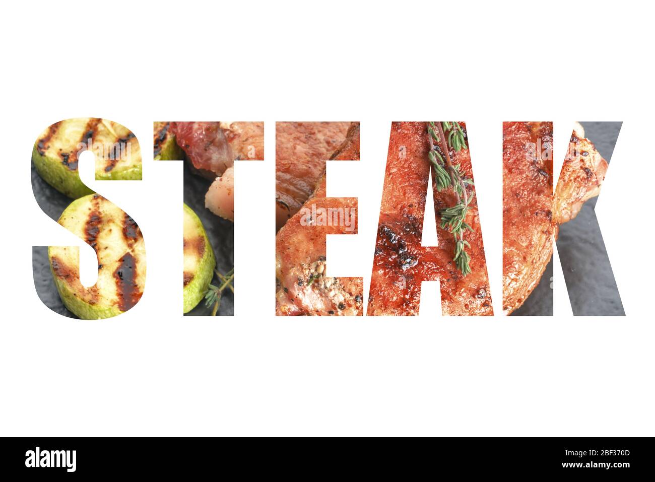 Word STEAK on white background Stock Photo Alamy