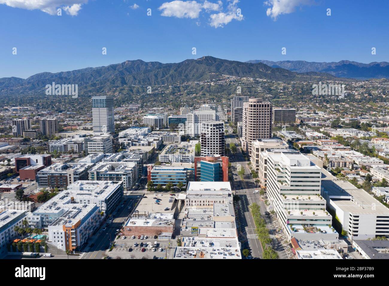 Aerial views looking up Brand Boulevard in downtown Glendale ...