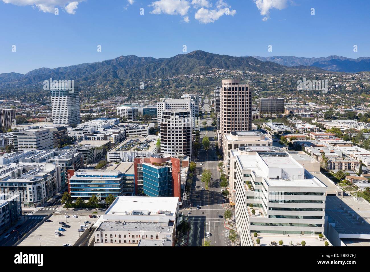 Aerial views looking up Brand Boulevard in downtown Glendale