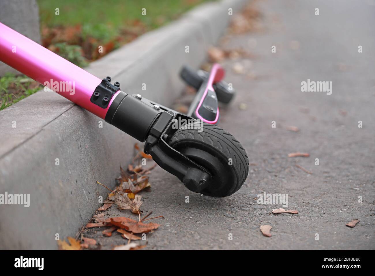 Modern electric kick scooter outdoors, closeup Stock Photo Alamy