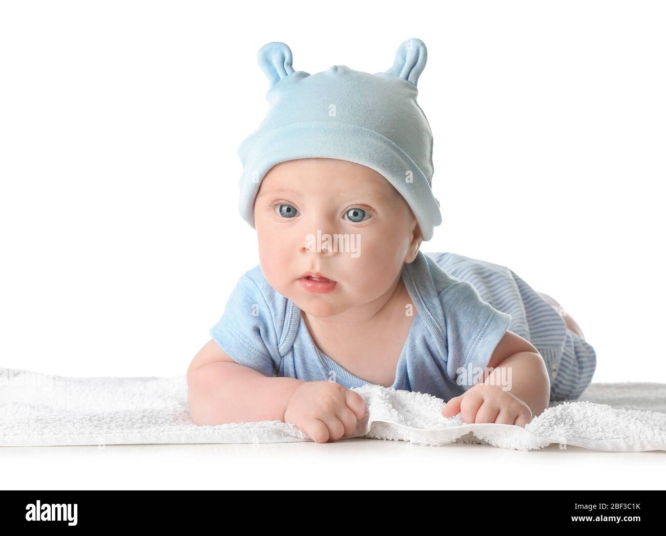 Portrait of cute little baby on white background Stock Photo - Alamy