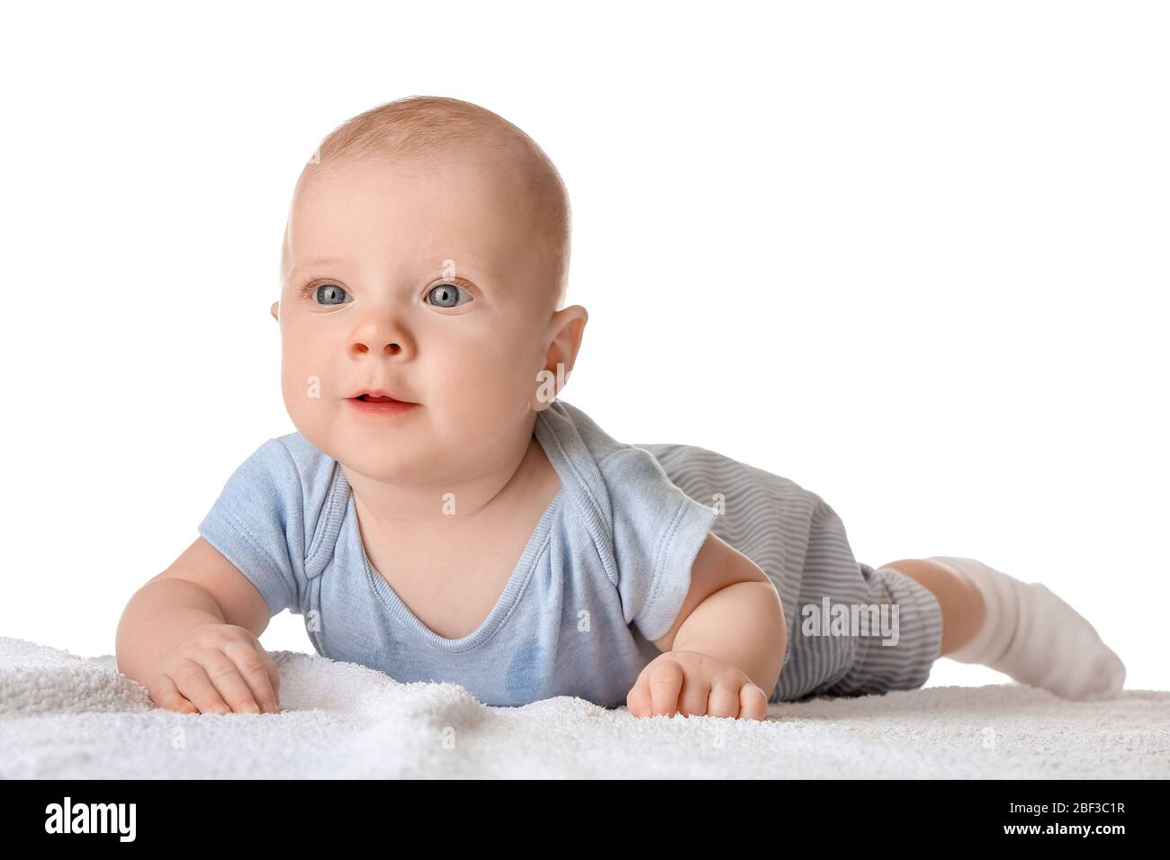 Portrait of cute little baby on white background Stock Photo - Alamy