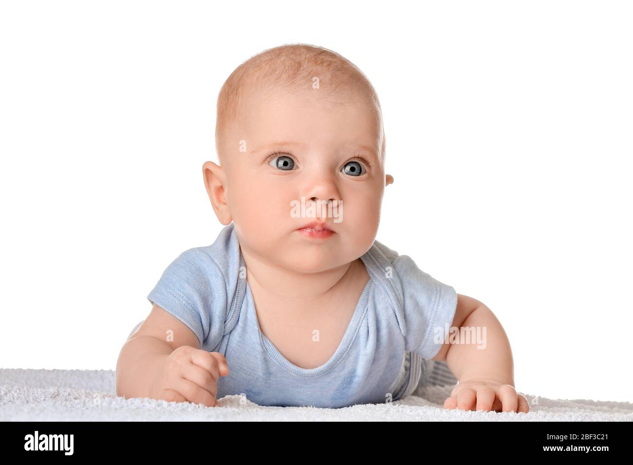 Portrait of cute little baby on white background Stock Photo - Alamy
