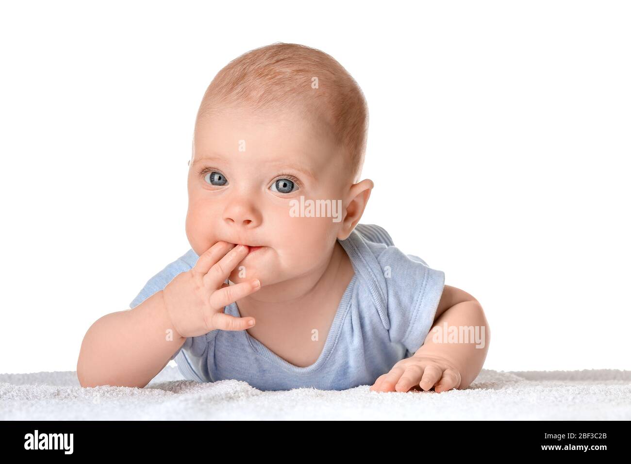 Portrait of cute little baby on white background Stock Photo - Alamy