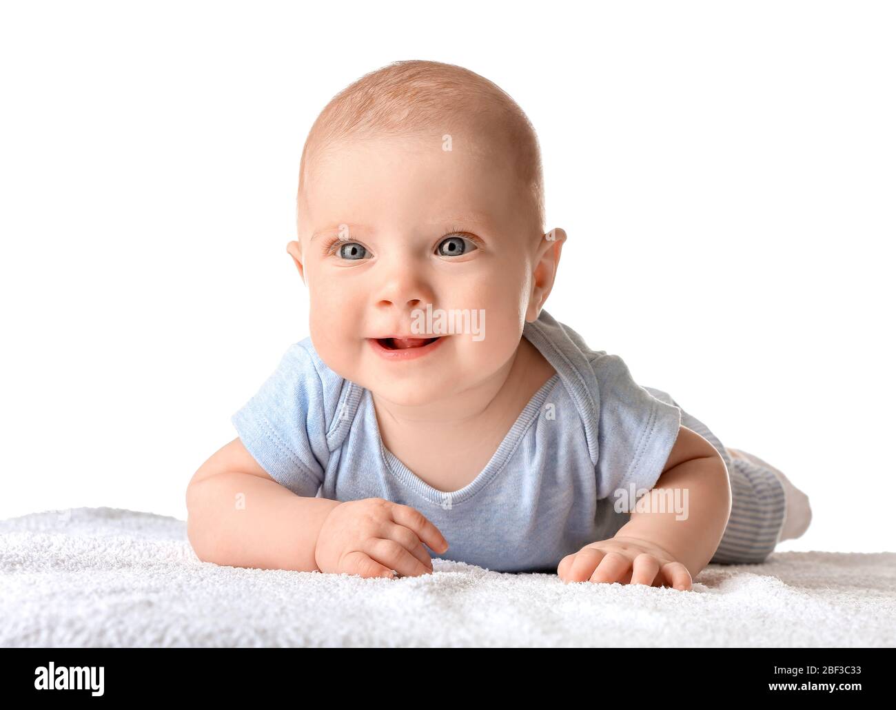 Portrait of cute little baby on white background Stock Photo - Alamy