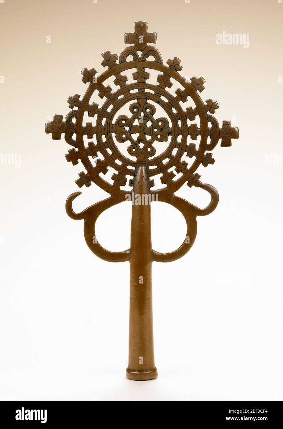 Processional cross. Christianity has a long history in Ethiopia, dating from its introduction in Aksum under the reign of King Azana in about A.D. 330. Stock Photo