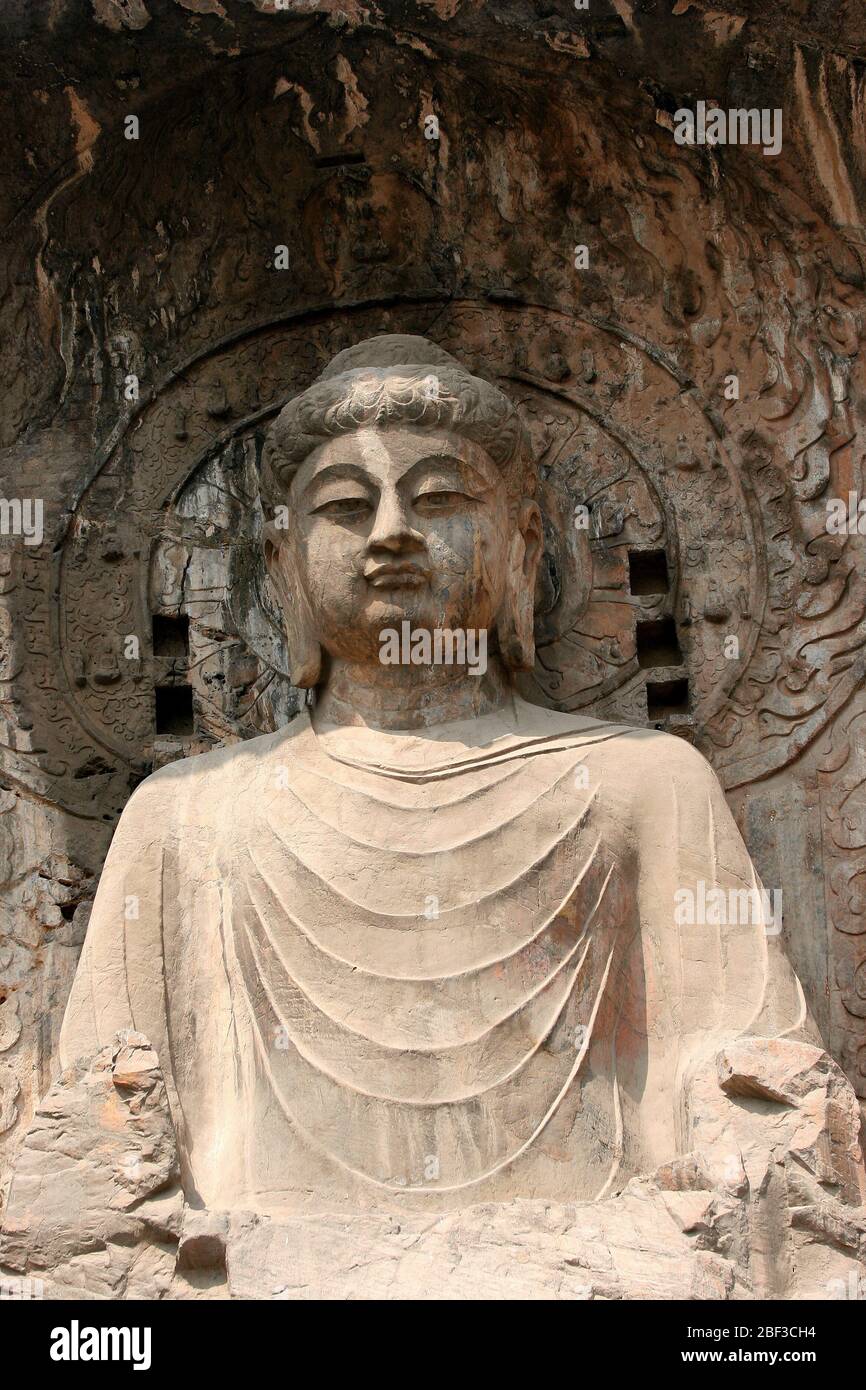 Longmen Grottoes in Luoyang Henan Province a large Lushen Buddha statue ...
