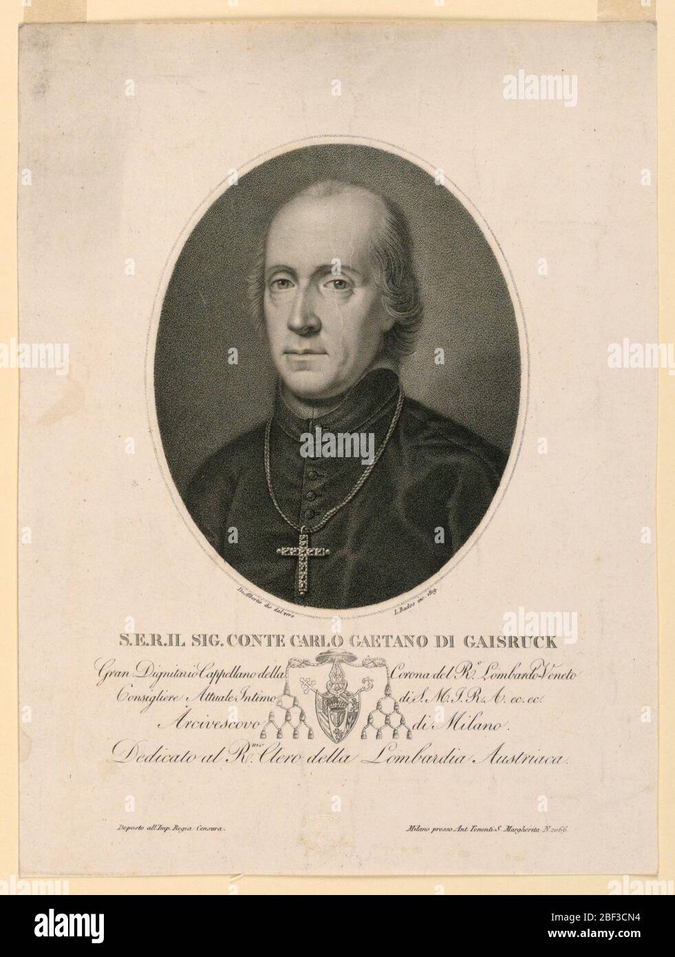 Portrait of Count Carlo Gaetano di Gaisruck. Half-length portrait in three-quarter view towards left. The sitter is bareheaded and wearing a clerical robe with a cross. Stock Photo