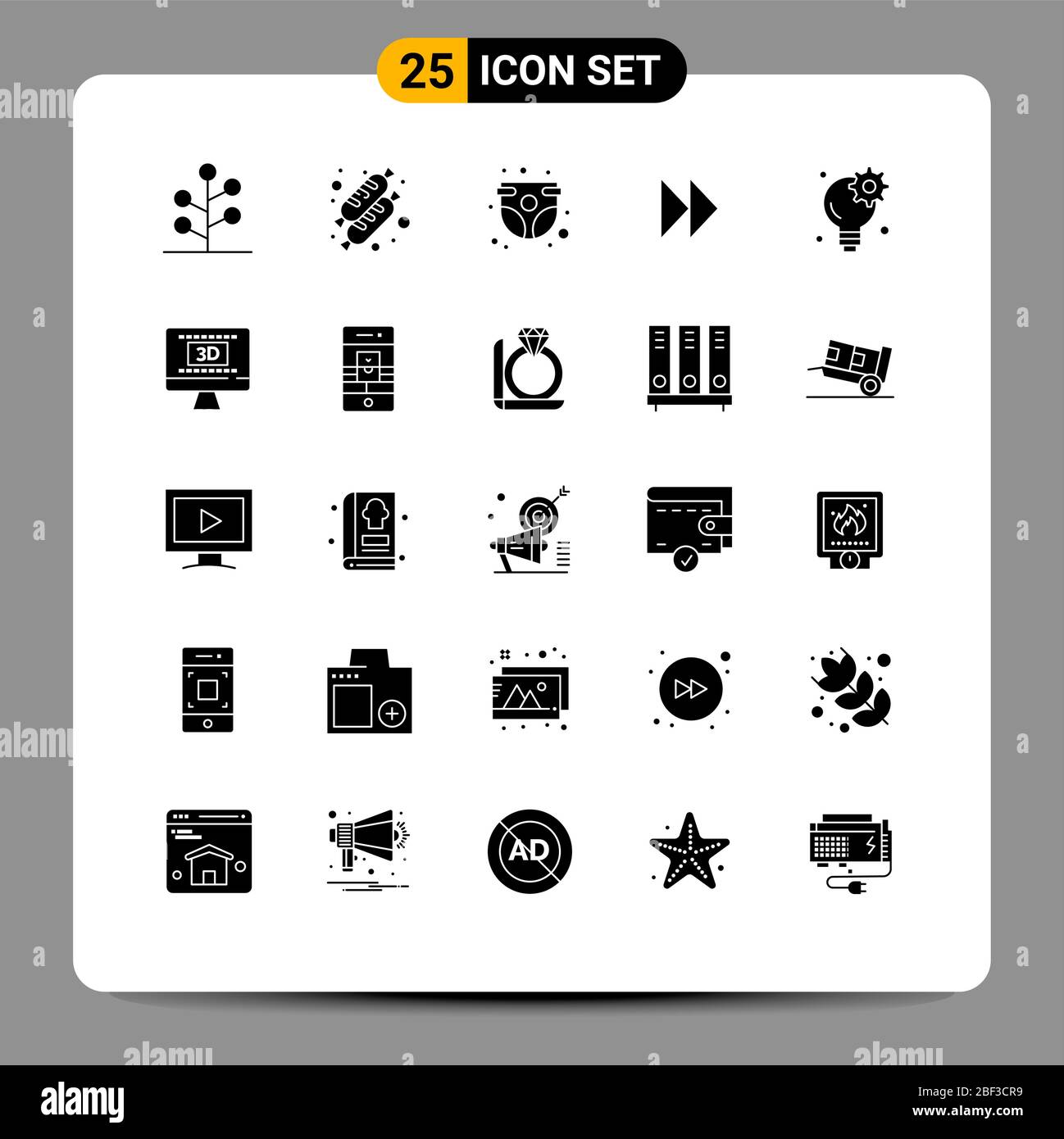 User Interface Pack of 25 Basic Solid Glyphs of business, video, baby panty, media, control fast Editable Vector Design Elements Stock Vector