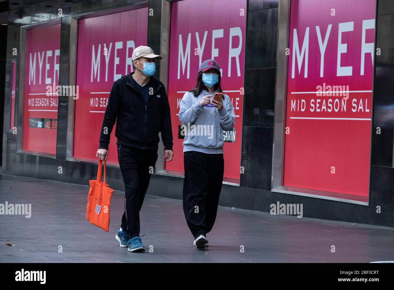 Covid pandemic crisis in Melbourne Australia  2020. Scenes of masked people shopping in and around Melbourne during lockdown. Stock Photo