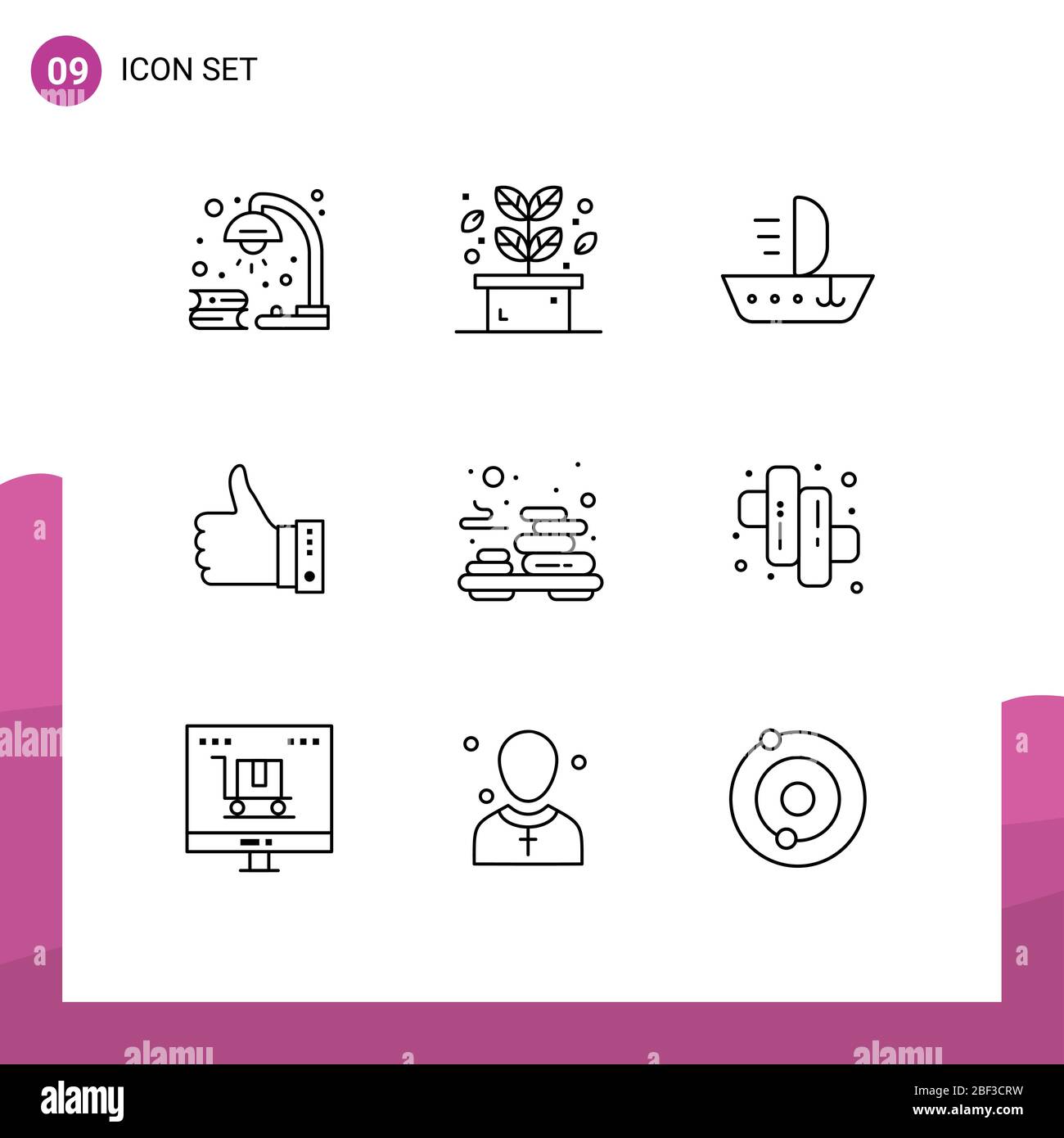 Pictogram Set of 9 Simple Outlines of thumbs, gesture, spa, finger, vessel Editable Vector Design Elements Stock Vector