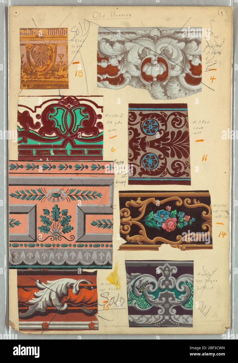 Border. Eight swatches of wallpaper borders. Motifs include architectural  molding, rope twist, Rococo Revival Stock Photo - Alamy