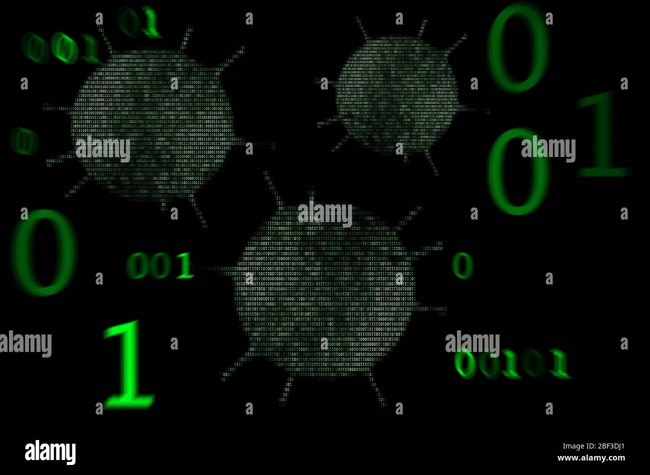 Green binary code computer virus ASCII 3D Illustration Stock Photo - Alamy