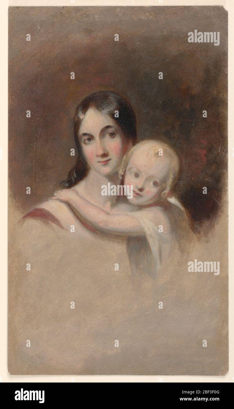 Study for Portrait of Mrs James Robb and her Three Children Ogden Museum of Southern Art New Orleans LA. Vignette of a female figure holding a child. Stock Photo