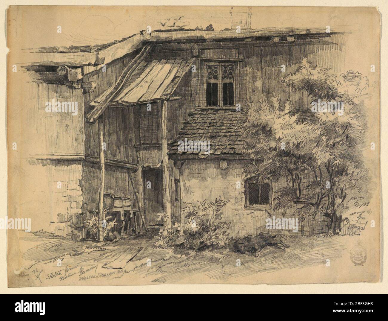 View of the Back of a Dwelling in Polling Bavaria. Tonal drawing of a ...
