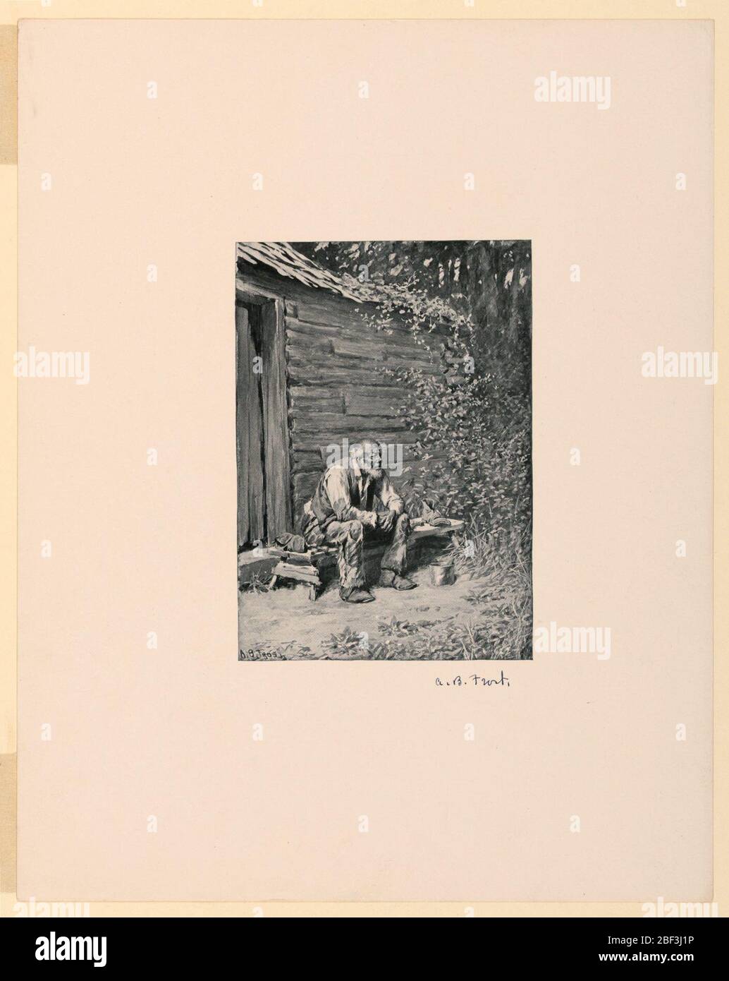 Uncle Remus at the Door of His Cabin. Trial proof for illustration