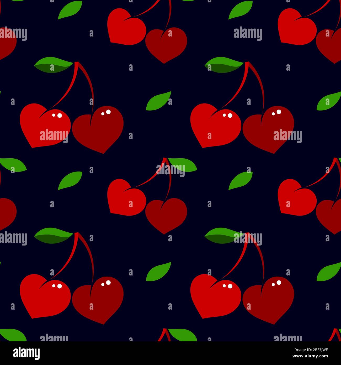Abstract seamless pattern with heart-shaped berry on a black background