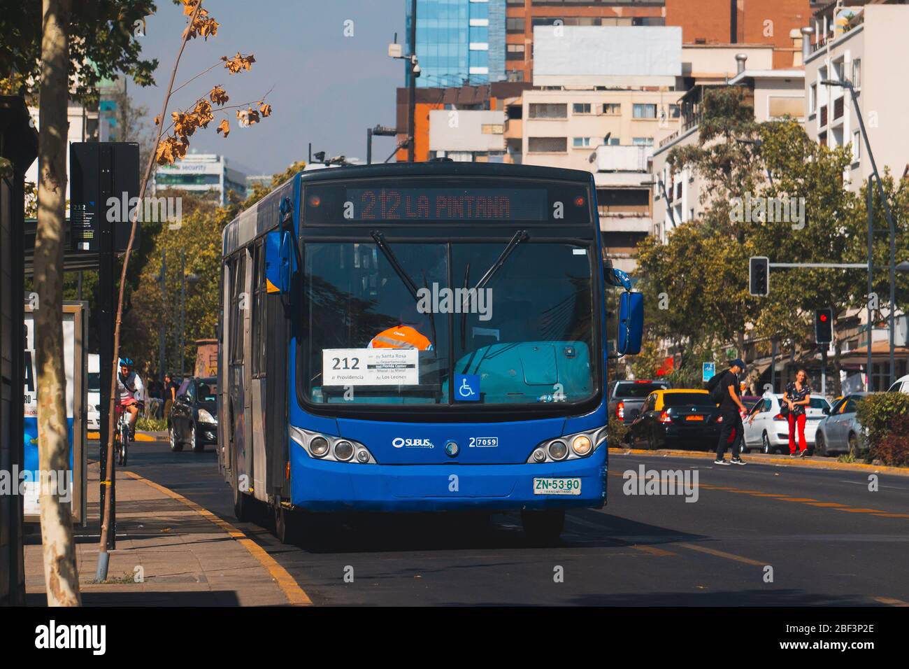 SANTIAGO, CHILE - JANUARY 2020: A Transantiago / RED Movilidad bus in Providencia Stock Photo