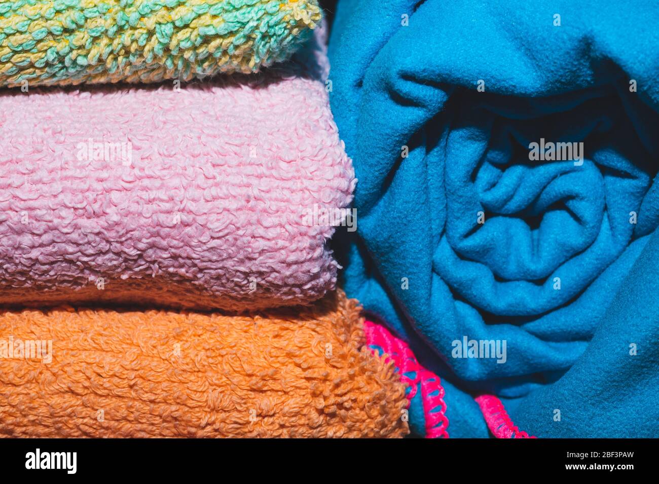 Different colorful towels close up Stock Photo