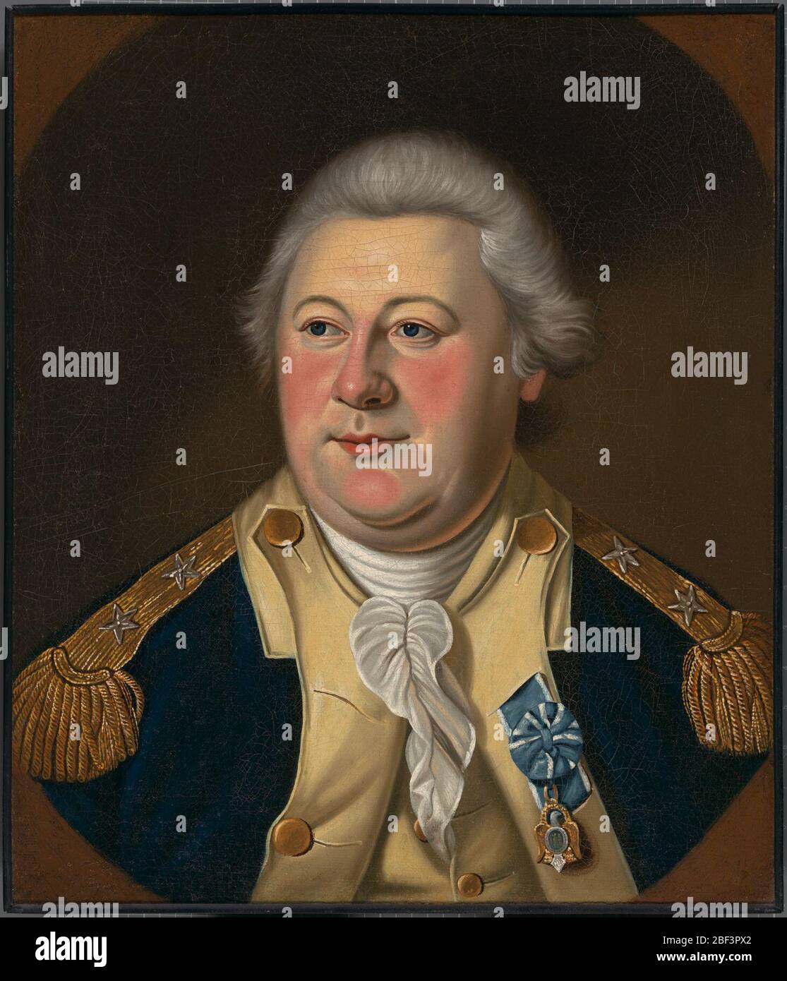 Henry Knox. An overweight twenty-five-year-old Boston bookseller who had taught himself military engineering and artillery out of books, Henry Knox was chief of artillery for the Continental army. Stock Photo